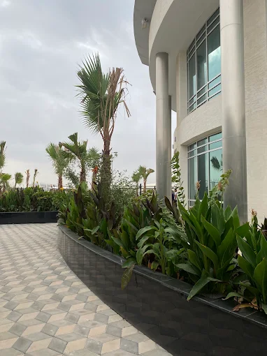 Landscaped entrance walkway